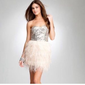 Bebe Isis sequin dress with ostrich feather skirt
